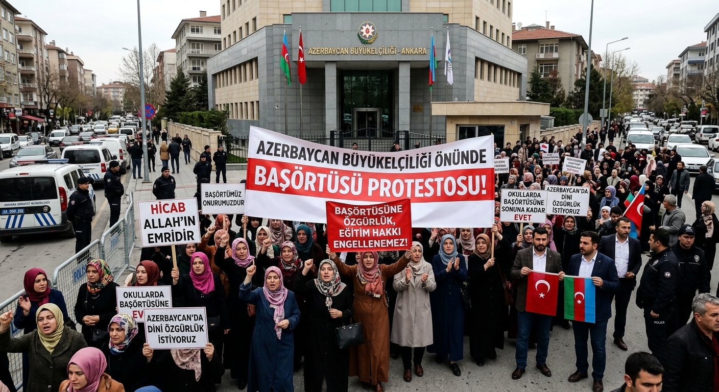 Azerbaycan Büyükelçiliği Önünde Başörtüsü Protestosu!