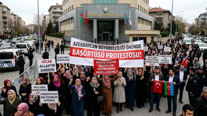 Azerbaycan Büyükelçiliği Önünde Başörtüsü Protestosu!